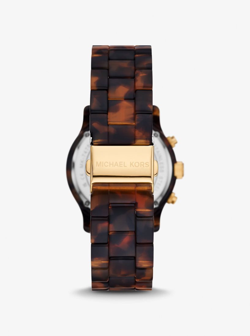Gold-tone Michael Kors Runway Pave Gold-Tone and Tortoiseshell Acetate Watch Femme Tortoise | 7264HVGCW