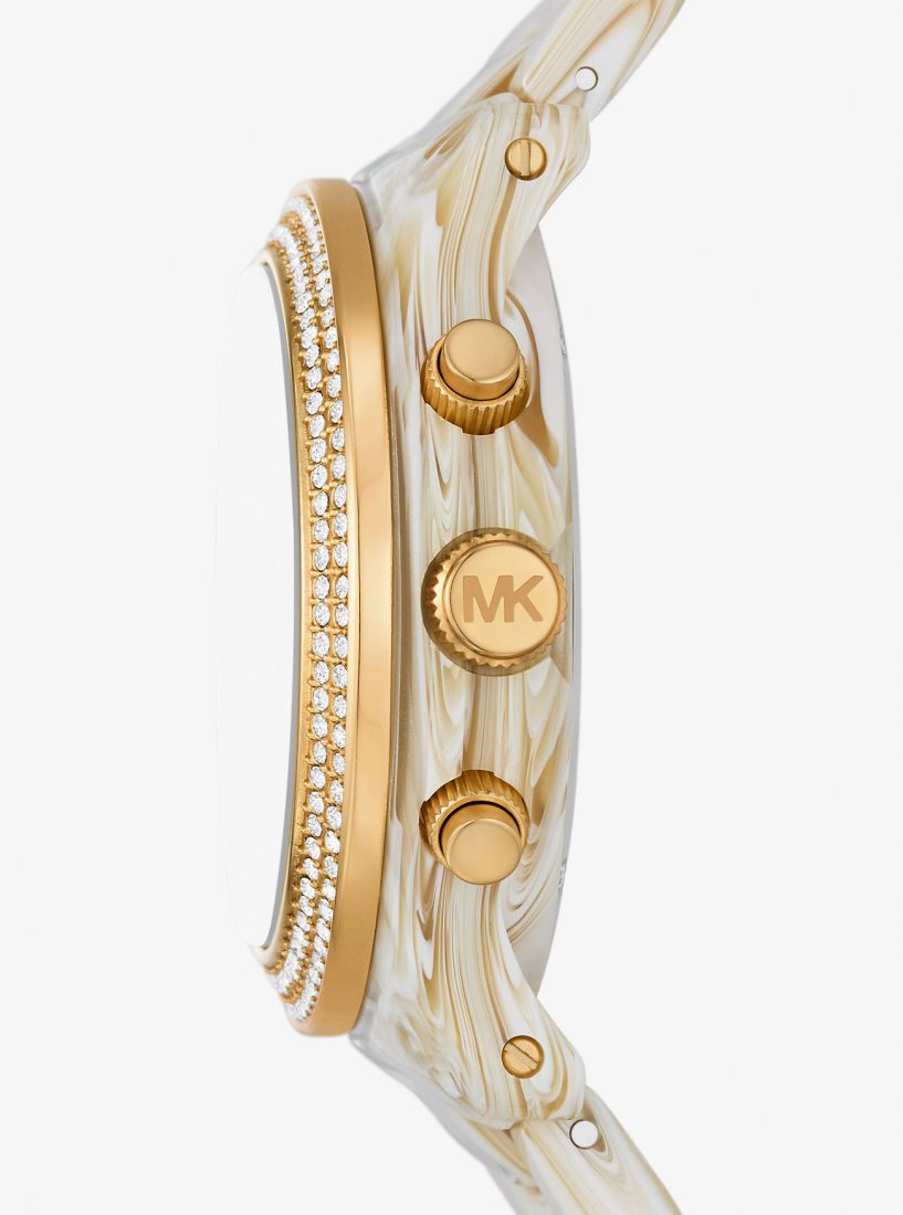 Gold-tone Michael Kors Runway Pave Gold-Tone and Acetate Watch Femme Alabaster | 8795ZISRW