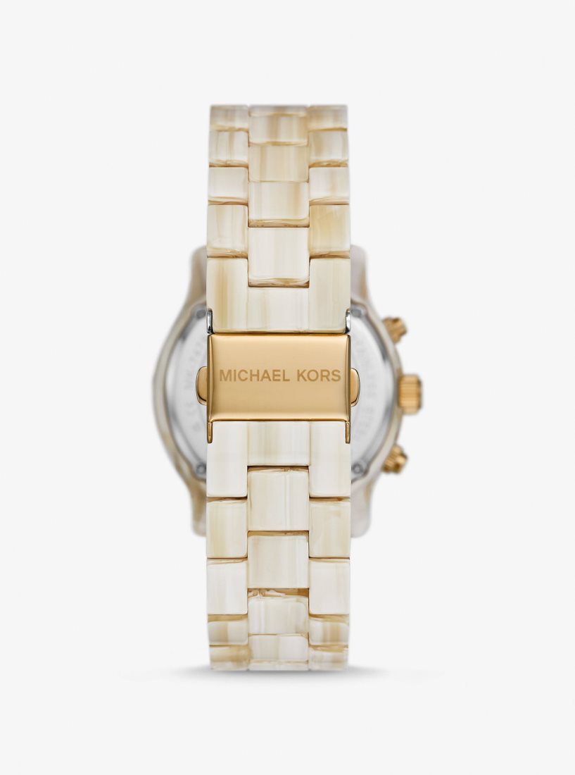 Gold-tone Michael Kors Runway Pave Gold-Tone and Acetate Watch Femme Alabaster | 8795ZISRW