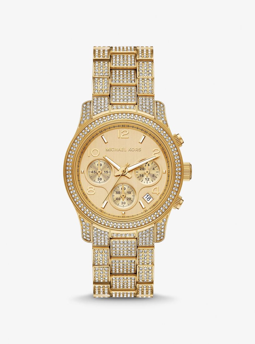 Gold-tone Michael Kors Runway Pave Gold-Tone Watch Femme Doré | 5481HJCZE