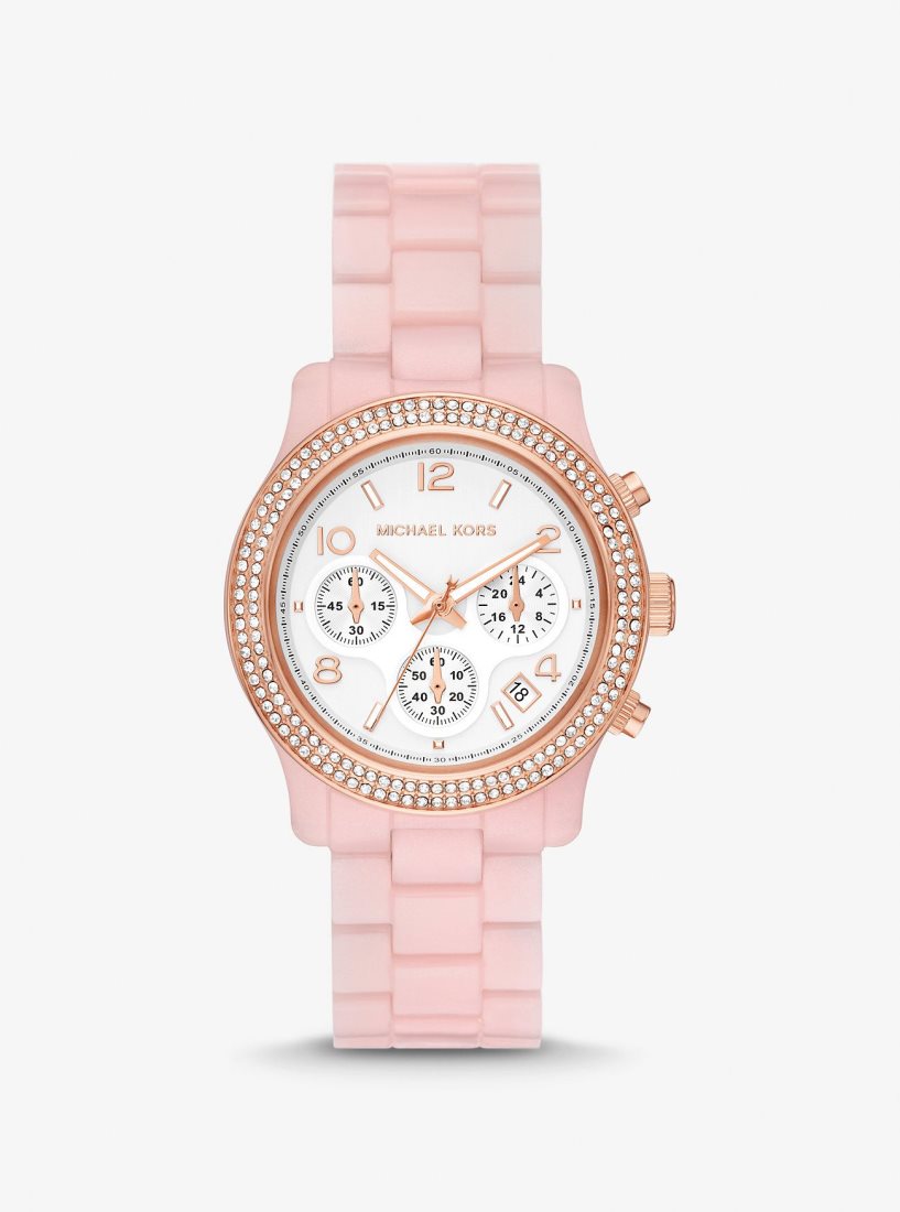 Gold-tone Michael Kors Runway Pave Rose Gold-Tone and Blush Acetate Watch Femme Rose | 7382PFXQO