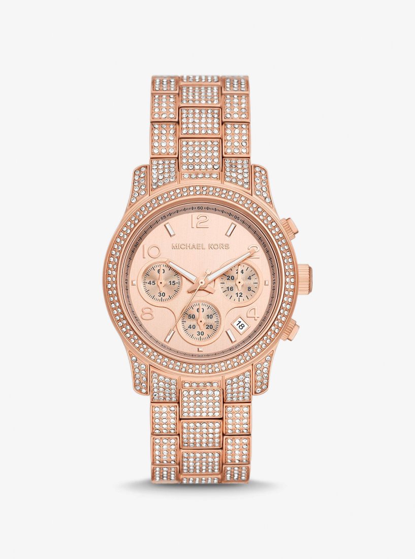 Gold-tone Michael Kors Runway Pave Rose Gold-Tone Watch Femme Rose Doré | 0679EJLSN