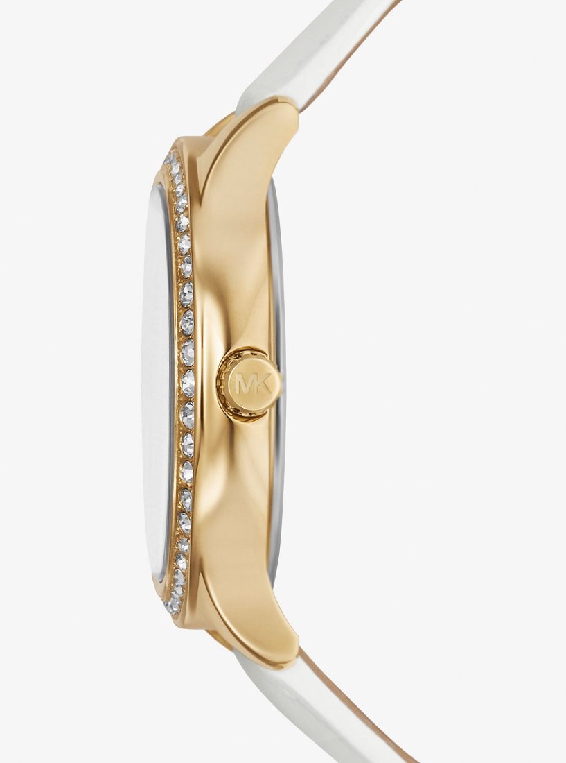 Gold-tone Michael Kors Sage Pave Gold-Tone and Crocodile Embossed Leather Watch Femme Blanche | 1746BKIXR
