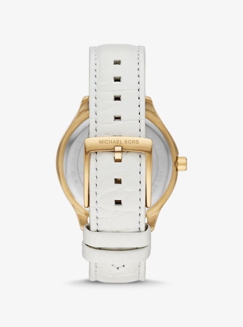 Gold-tone Michael Kors Sage Pave Gold-Tone and Crocodile Embossed Leather Watch Femme Blanche | 1746BKIXR