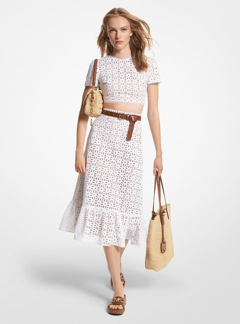 Hauts Michael Kors Cotton Eyelet Cropped Top Femme Blanche | 4875UGIZW