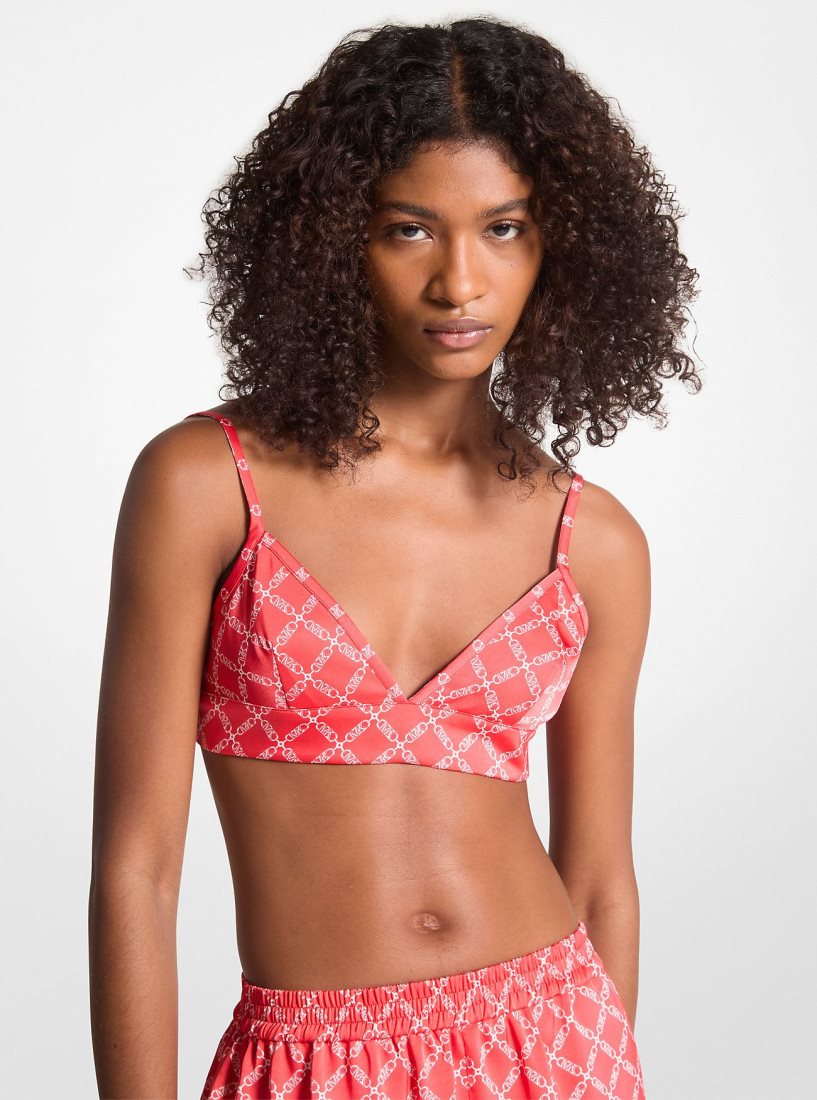 Hauts Michael Kors Empire Logo Print Satin Bra Top Femme Corail | 1967RAVOI