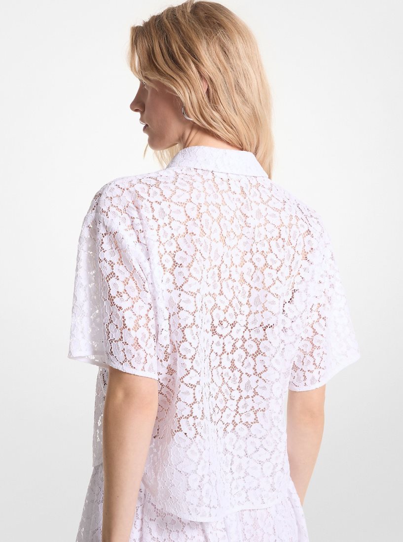 Hauts Michael Kors Leopard Corded Lace Shirt Femme Blanche | 1385ZIQAU