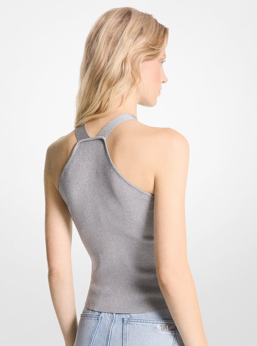 Hauts Michael Kors Metallic Stretch Knit Cutout Halter Tank Femme Argent | 1392WJOBG