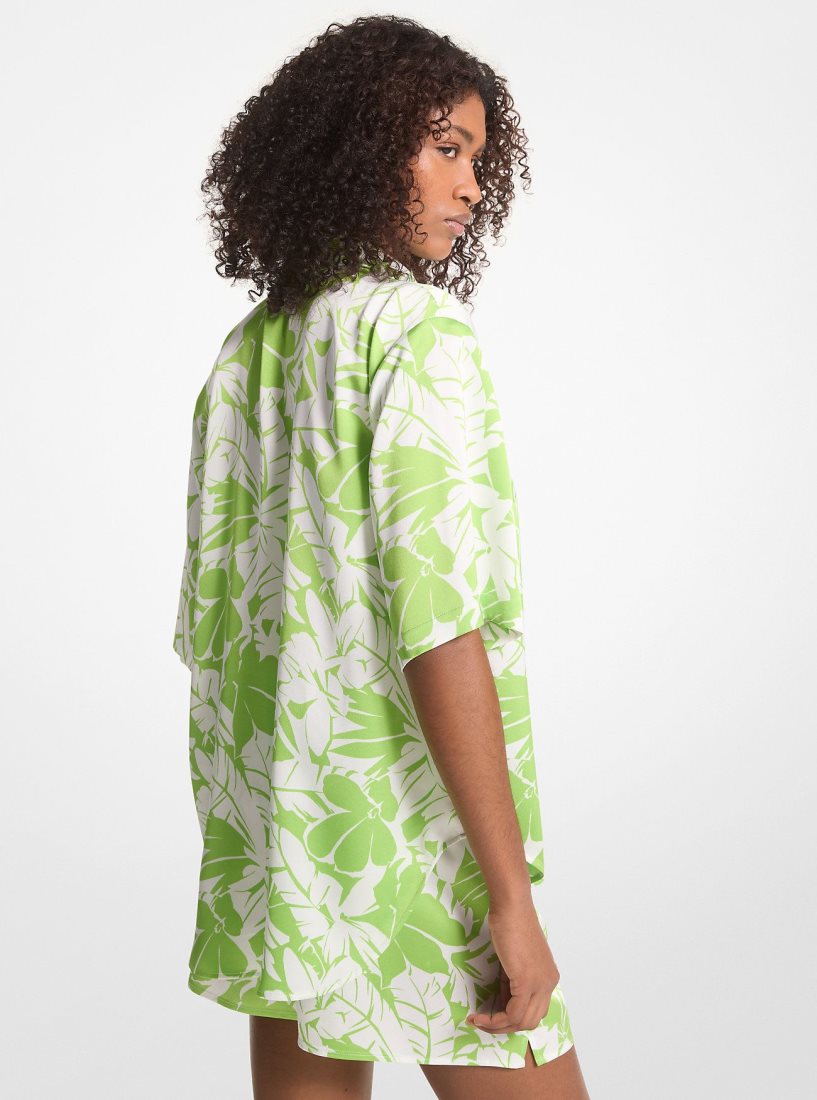Hauts Michael Kors Palm Print Satin Cabana Shirt Femme Vert | 1859BOUZX