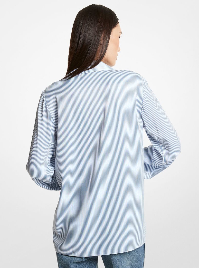 Hauts Michael Kors Pinstriped Satin Blouse Femme Blueberry | 5142MBLQJ