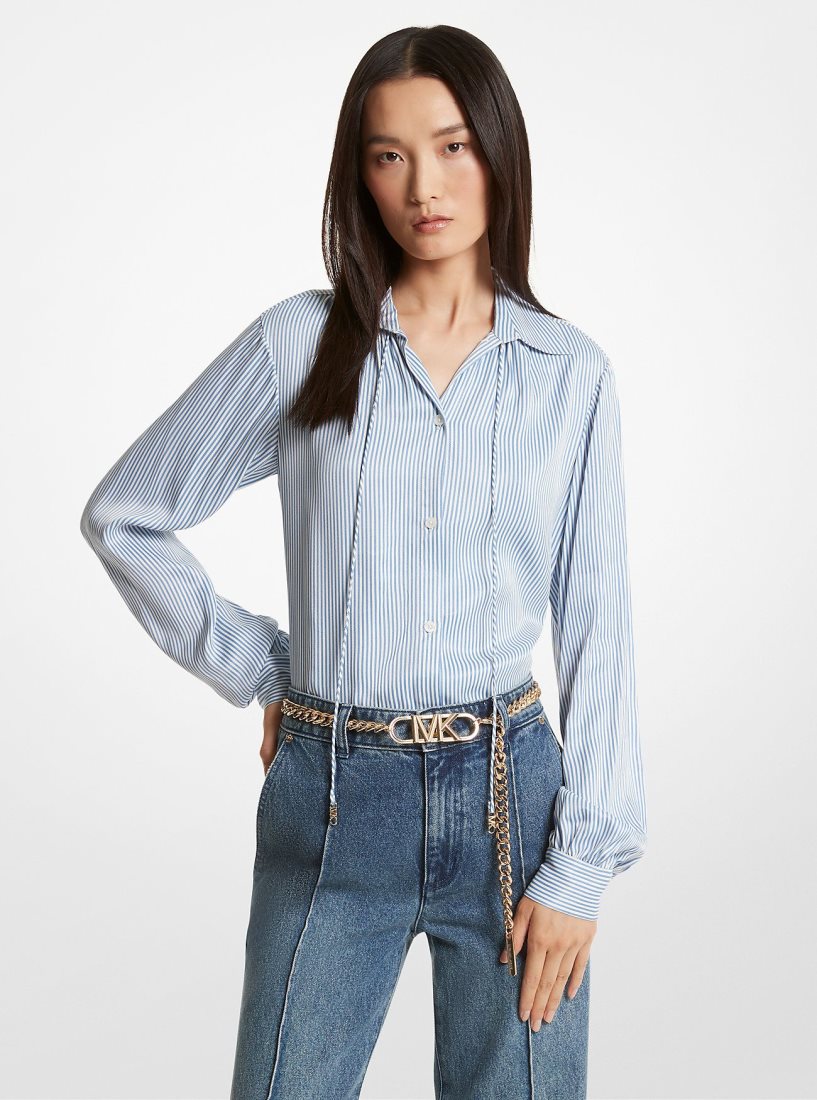 Hauts Michael Kors Pinstriped Satin Blouse Femme Blueberry | 5142MBLQJ