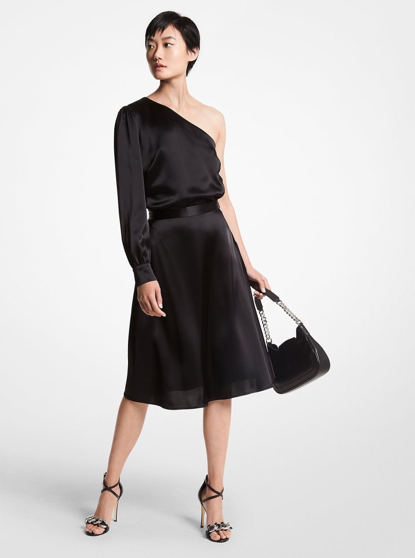 Hauts Michael Kors Satin One-Shoulder Top Femme Noir | 8452WETSG