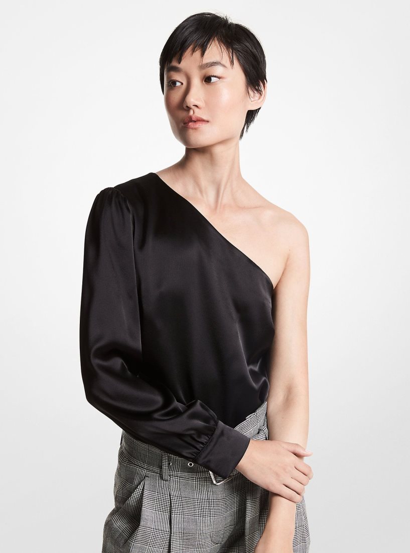 Hauts Michael Kors Satin One-Shoulder Top Femme Noir | 8452WETSG