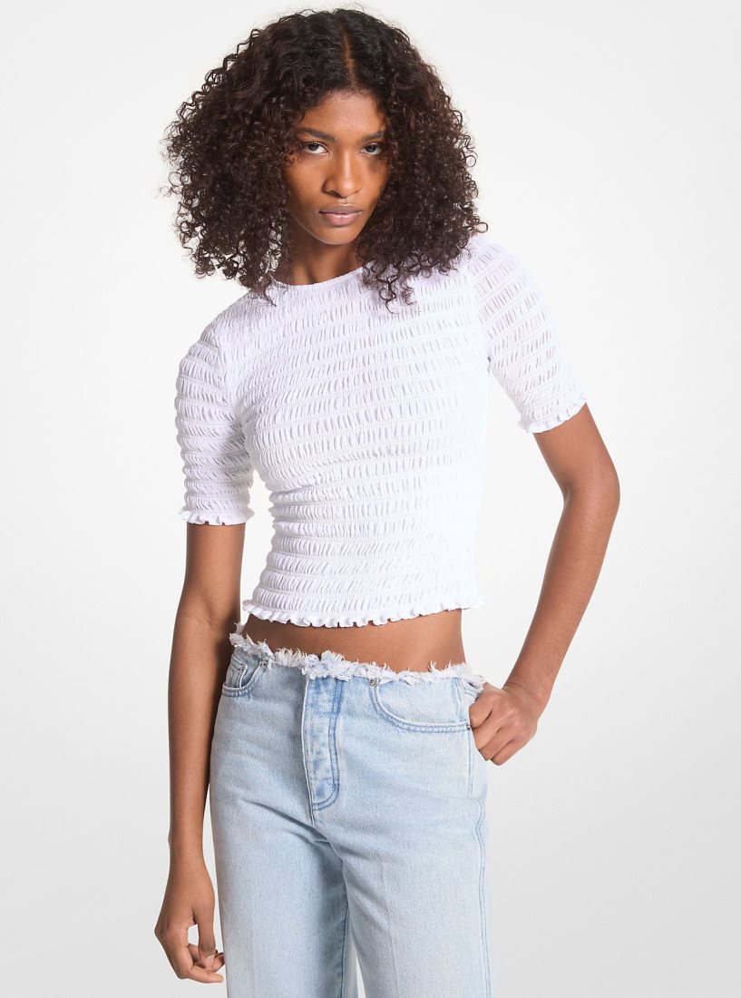 Hauts Michael Kors Shirred Georgette T-Shirt Femme Blanche | 8372EMUPD