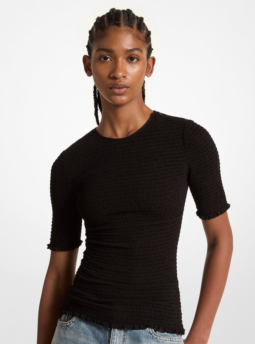 Hauts Michael Kors Smocked Georgette Shirt Femme Noir | 8942XPCJO