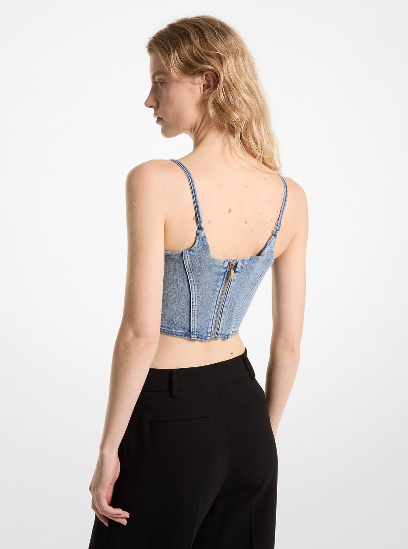 Hauts Michael Kors Stretch Denim Bustier Top Femme Bleu Lavage | 9702EDMYI