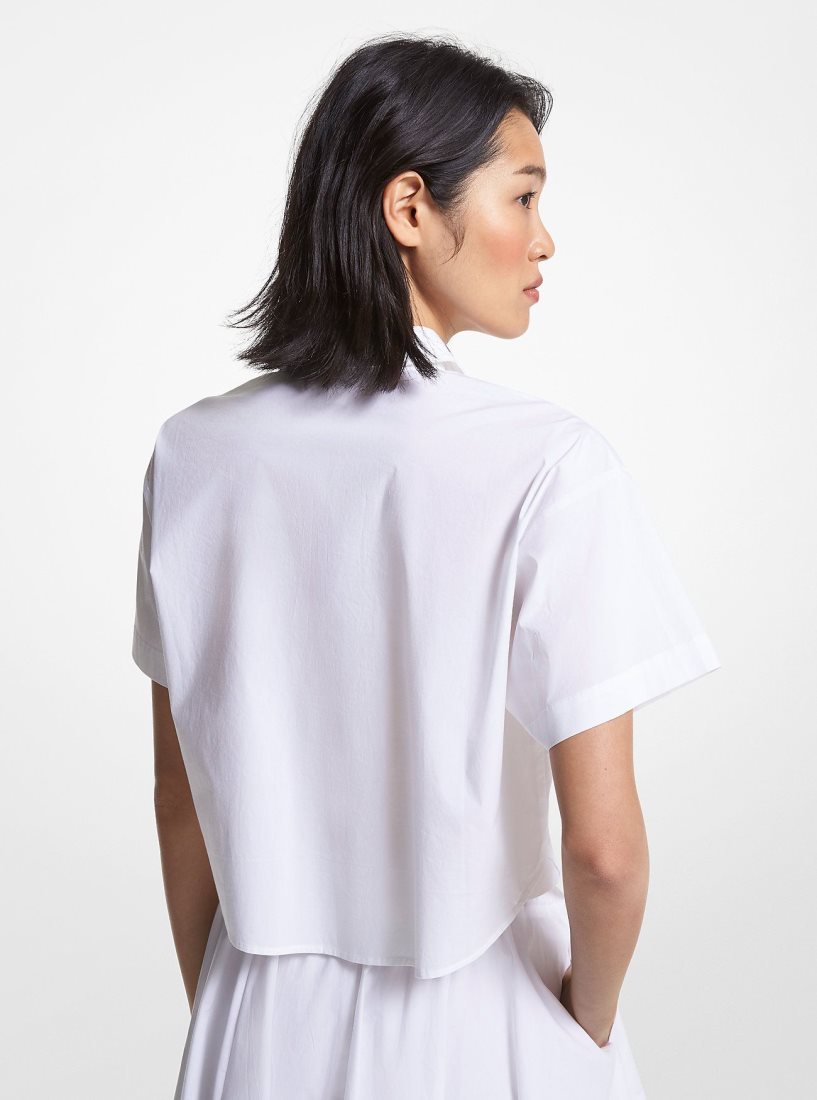 Hauts Michael Kors Stretch Organic Cotton Poplin Cropped Shirt Femme Blanche | 7098CVWTZ