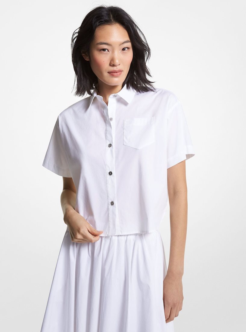 Hauts Michael Kors Stretch Organic Cotton Poplin Cropped Shirt Femme Blanche | 7098CVWTZ