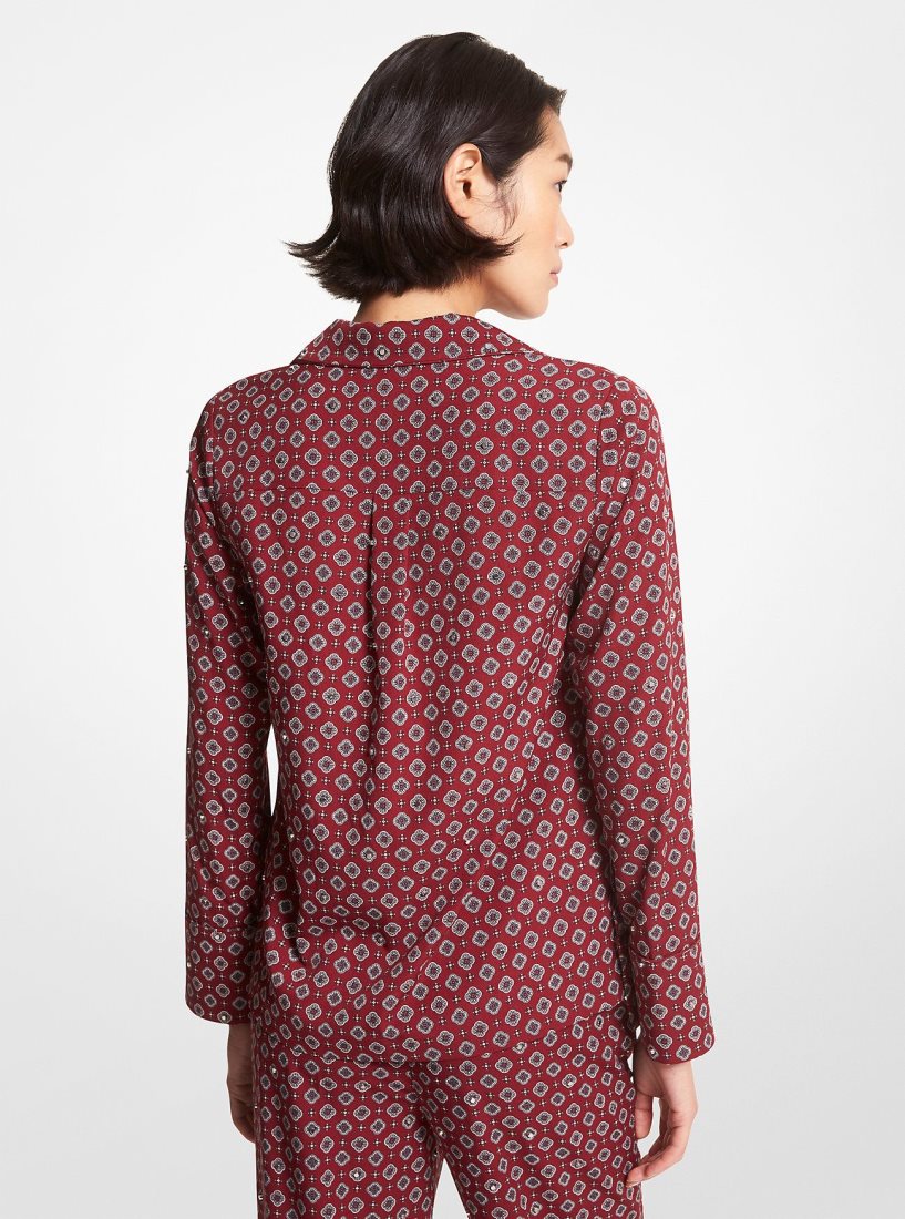 Hauts Michael Kors Studded Medallion Crushed Crepe Pajama Shirt Femme Bordeaux | 0687AJDTC