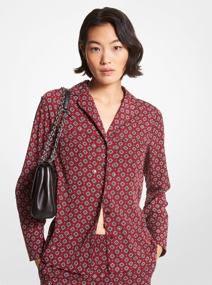 Hauts Michael Kors Studded Medallion Crushed Crepe Pajama Shirt Femme Bordeaux | 0687AJDTC