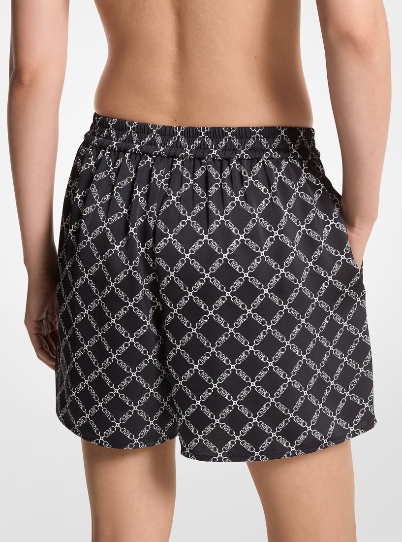 Jupes Michael Kors Empire Logo Print Satin Shorts Femme Noir Blanche | 8390AQRKE