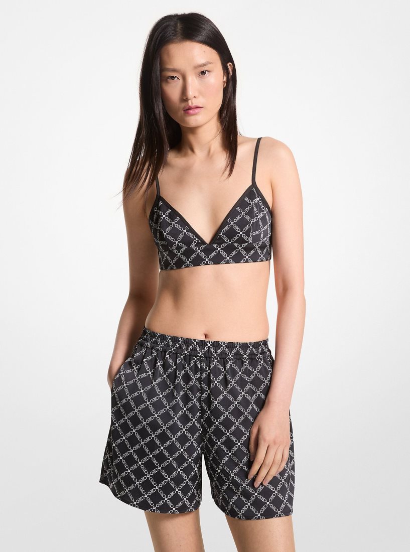 Jupes Michael Kors Empire Logo Print Satin Shorts Femme Noir Blanche | 8390AQRKE