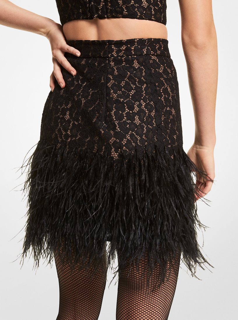 Jupes Michael Kors Feather Embellished Corded Lace Skirt Femme Noir | 1283XQZNO