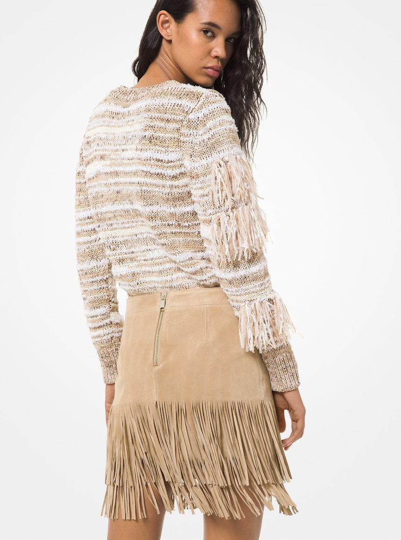 Jupes Michael Kors Fringed Suede Skirt Femme Kaki | 5714ZNIWA