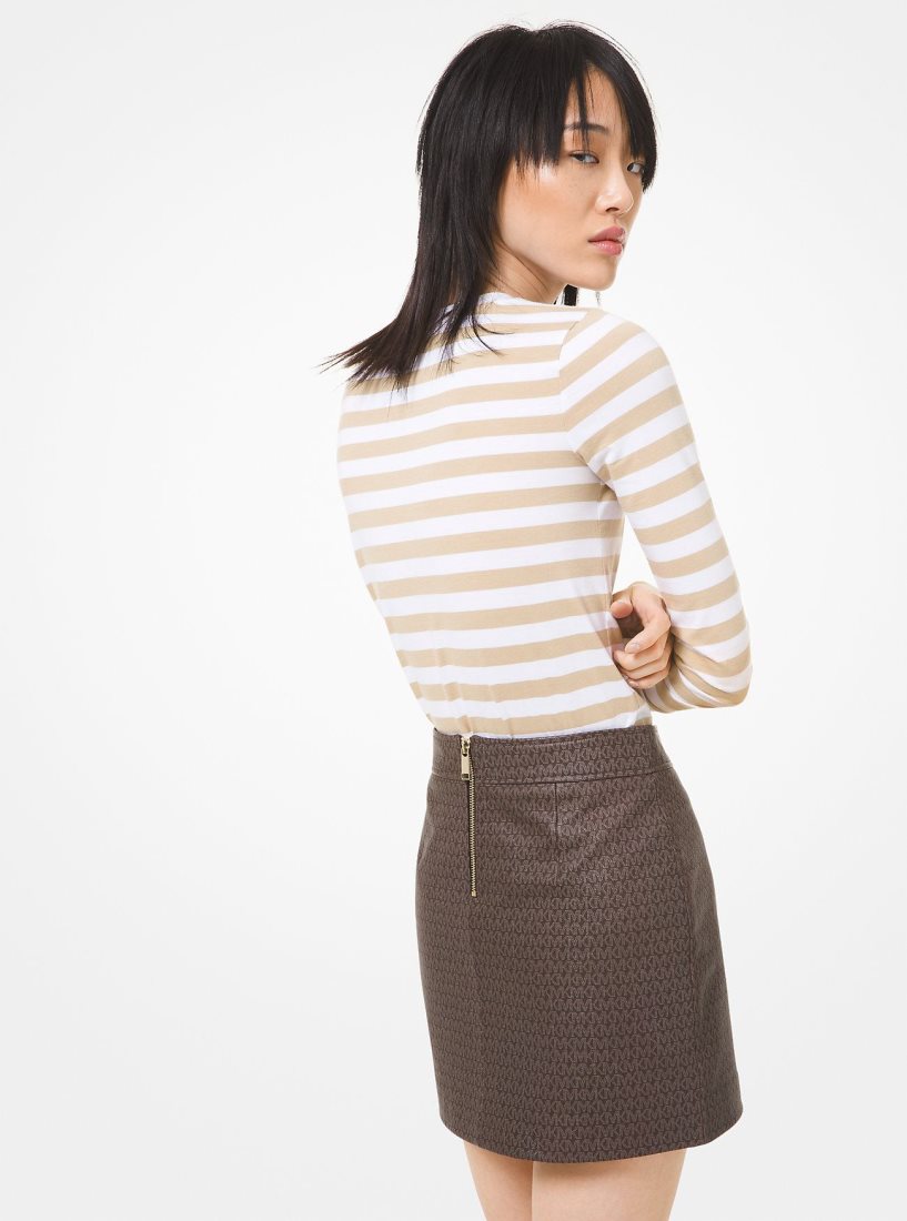 Jupes Michael Kors Logo Print Pebbled Leather Mini Skirt Femme Chocolat | 1829BZTOC