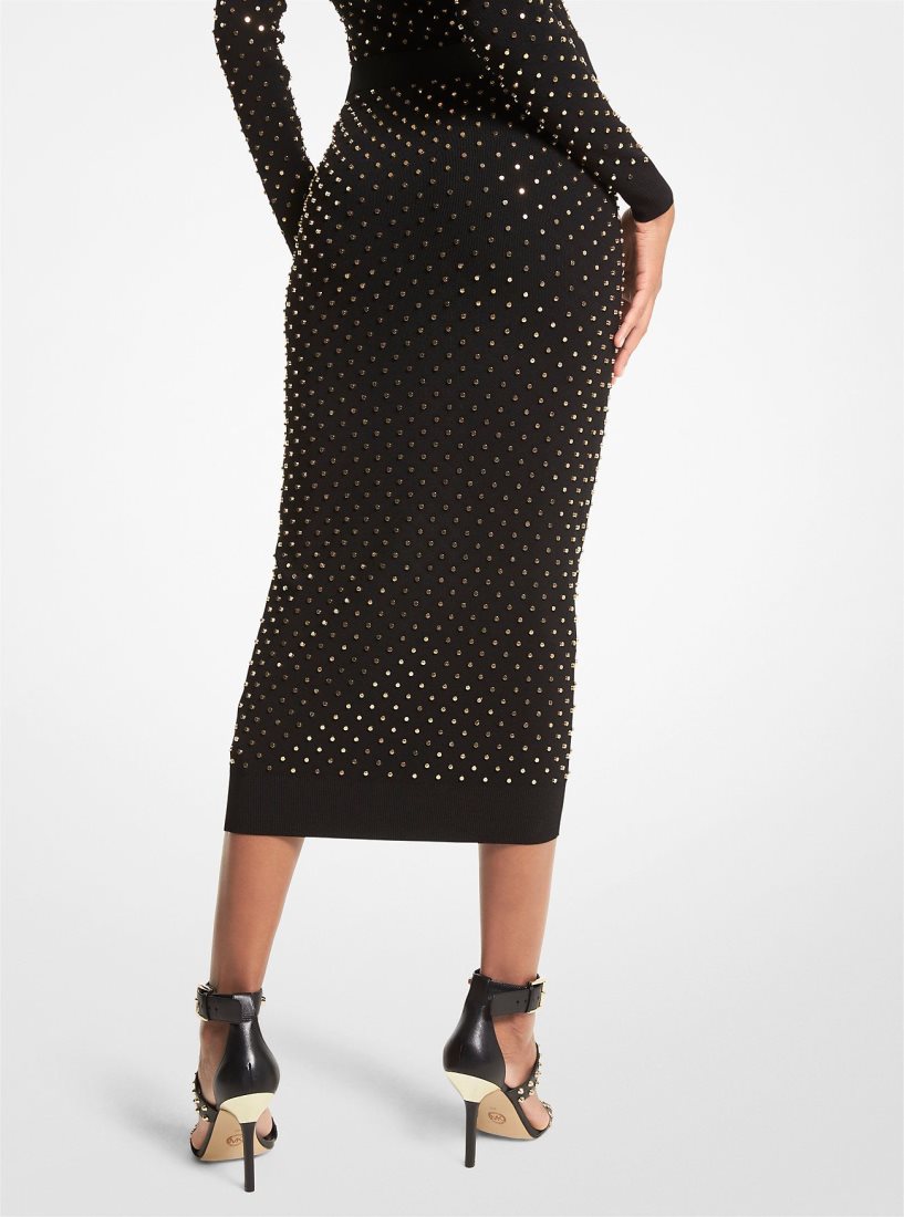 Jupes Michael Kors Studded Stretch Viscose Pencil Skirt Femme Noir Doré | 7913VKTAQ