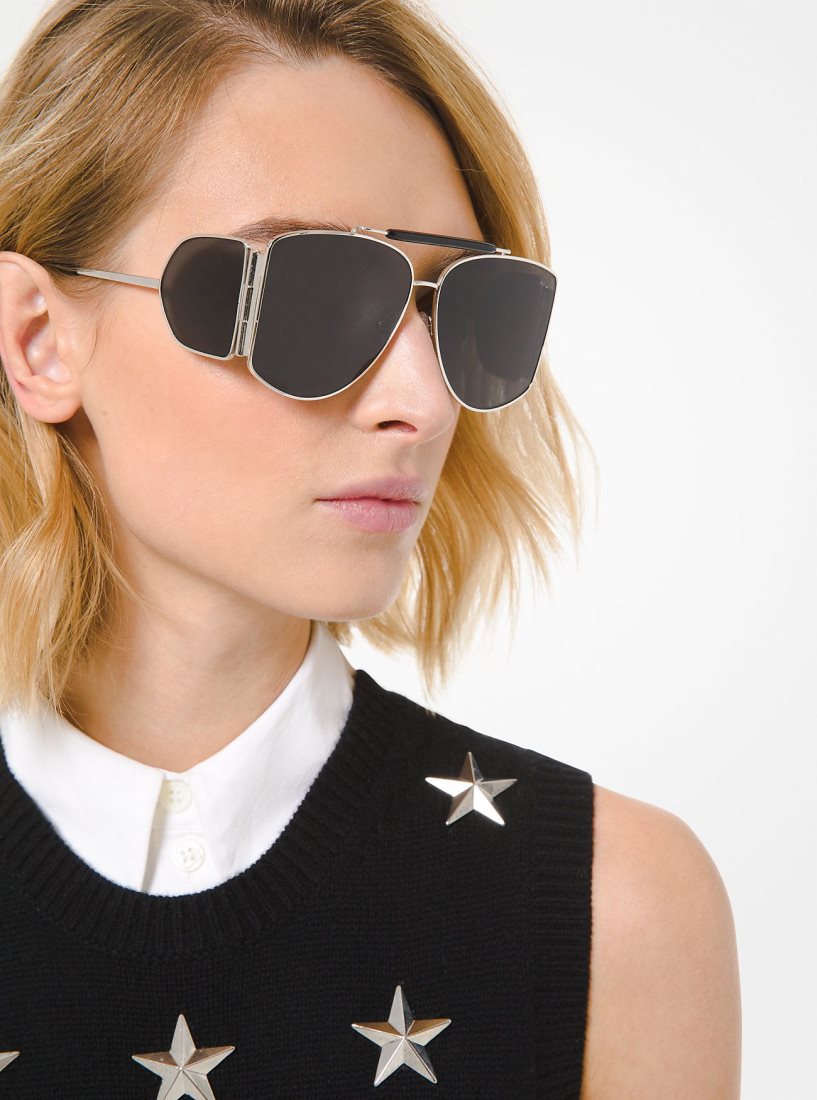 Lunette de Soleil Michael Kors Nash Sunglasses Femme Noir Argent | 5379LPCZU