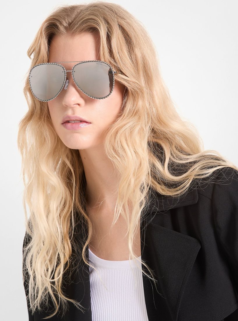 Lunette de Soleil Michael Kors Portofino Sunglasses Femme Argent | 9740KZGQW