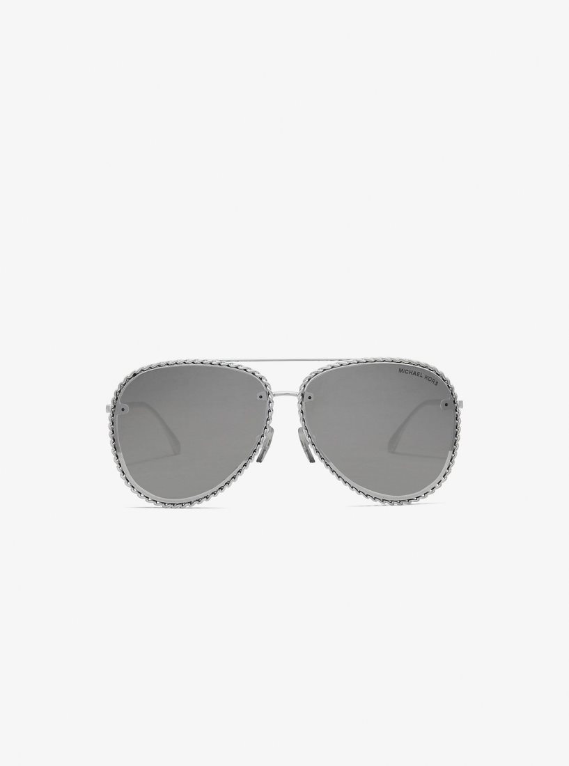 Lunette de Soleil Michael Kors Portofino Sunglasses Femme Argent | 9740KZGQW