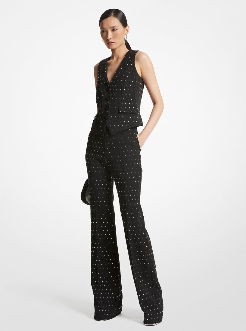 Pantalon Michael Kors Crystal Embellished Stretch Crepe Bootcut Pants Femme Noir | 7250RUFZM