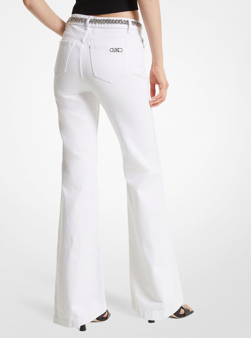 Pantalon Michael Kors Denim Belted Flared Jeans Femme Blanche | 8375AIBJM