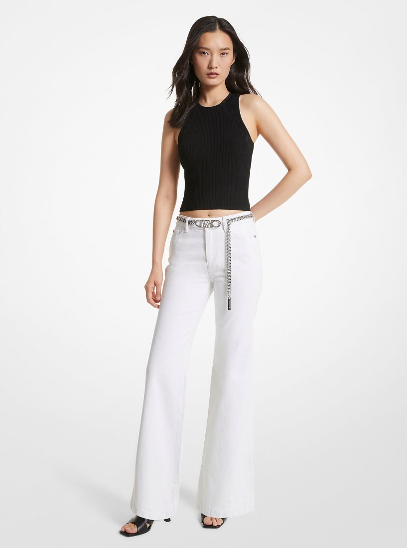 Pantalon Michael Kors Denim Belted Flared Jeans Femme Blanche | 8375AIBJM
