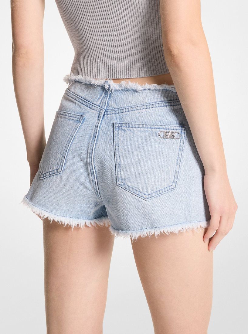 Pantalon Michael Kors Frayed Denim Shorts Femme Bleu Lavage | 4628YGZQR