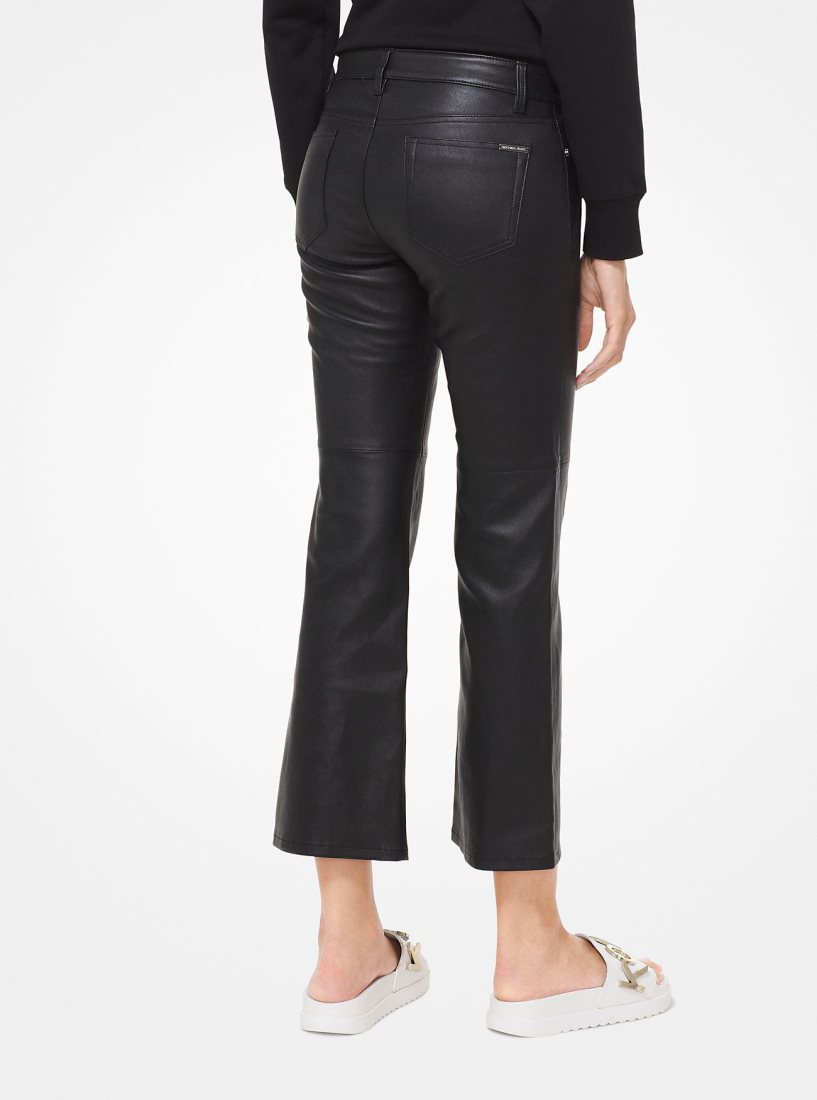 Pantalon Michael Kors Izzy Leather Cropped Flared Pants Femme Noir | 6971HDGJO