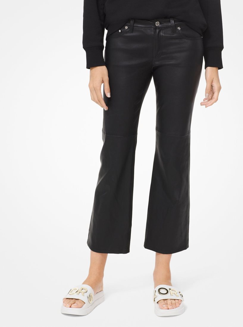Pantalon Michael Kors Izzy Leather Cropped Flared Pants Femme Noir | 6971HDGJO