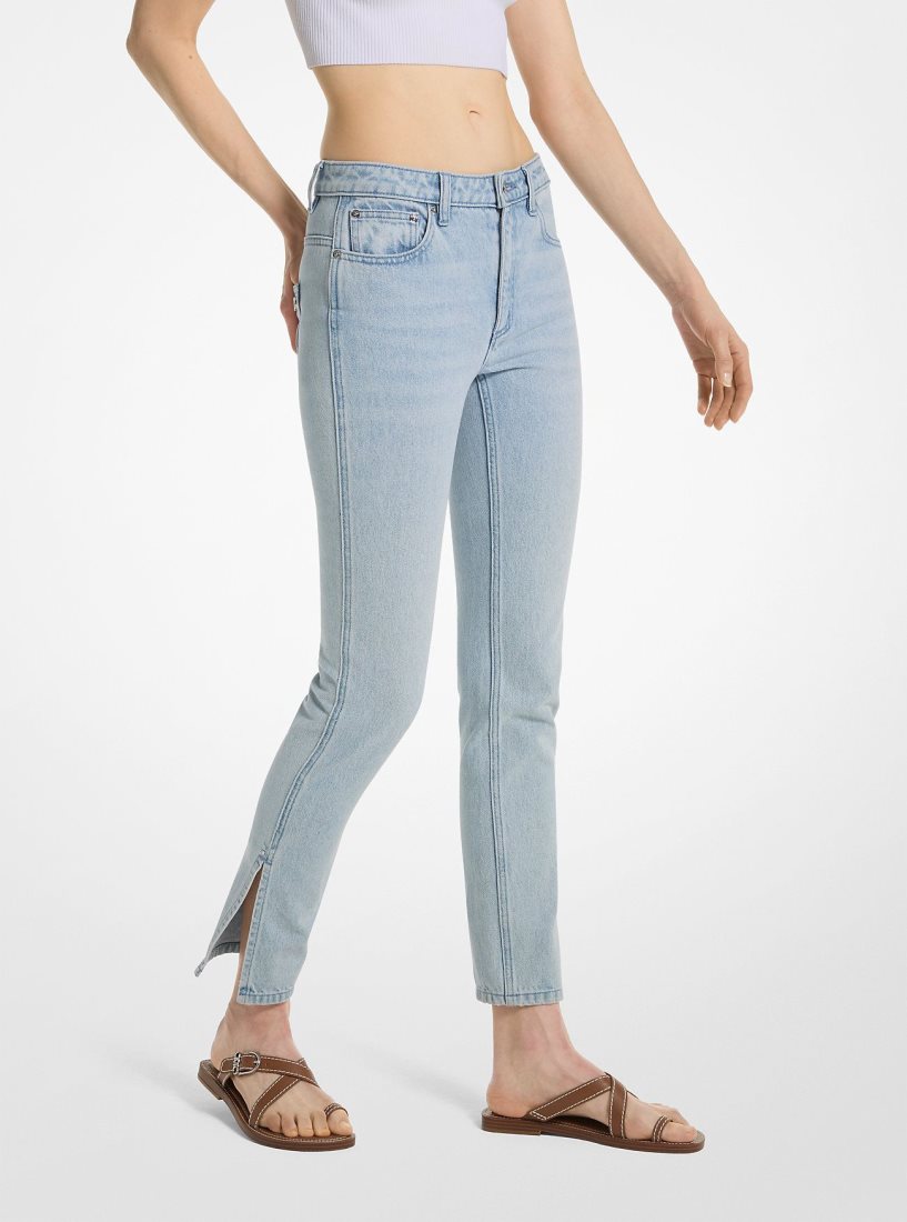 Pantalon Michael Kors Low-Rise Denim Split-Hem Jeans Femme Bleu Lavage | 2431QIBCR