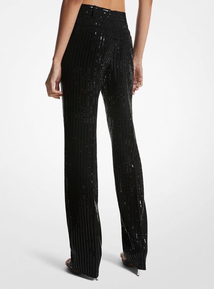 Pantalon Michael Kors Pinstripe Sequined Crepe Straight-Leg Pants Femme Noir | 2953JARFC