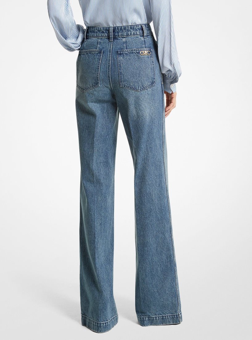 Pantalon Michael Kors Pintucked Denim Wide-Leg Jeans Femme Bleu Lavage | 0876TVLQY