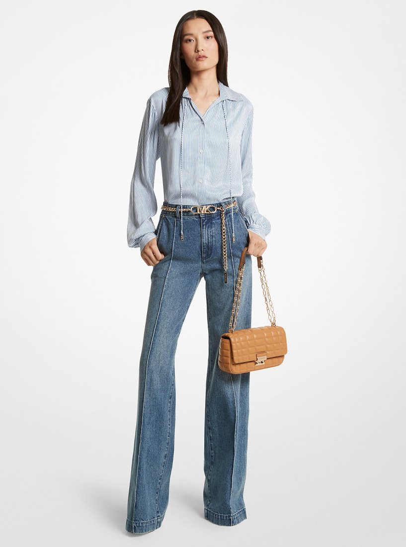 Pantalon Michael Kors Pintucked Denim Wide-Leg Jeans Femme Bleu Lavage | 0876TVLQY