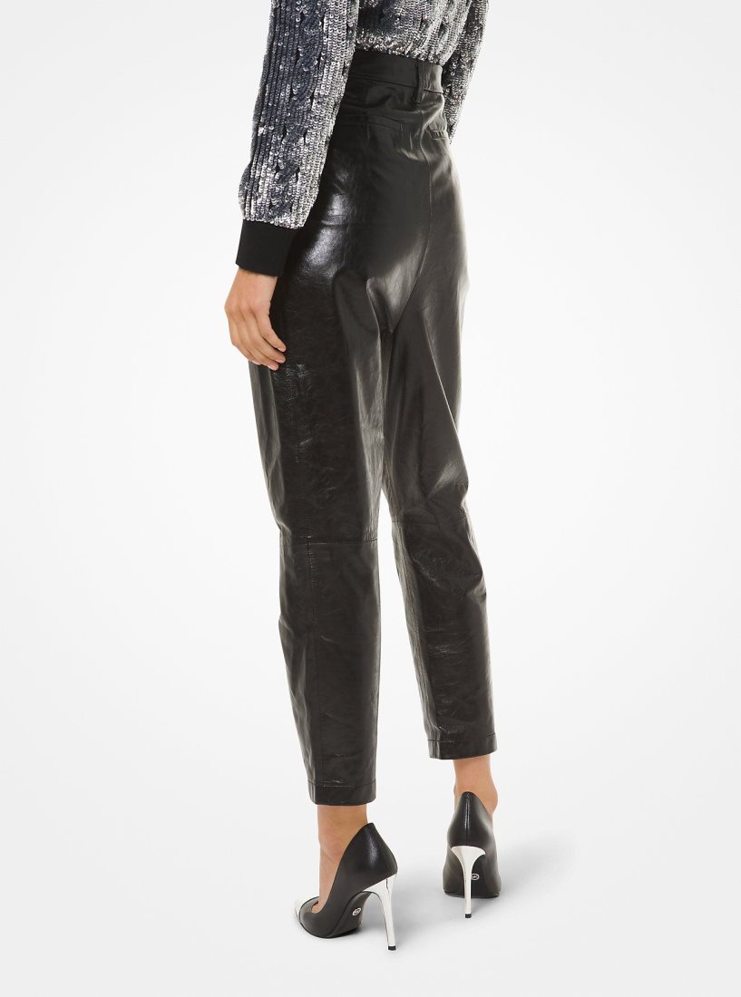 Pantalon Michael Kors Pleated Leather Pants Femme Noir | 6758WHRTA