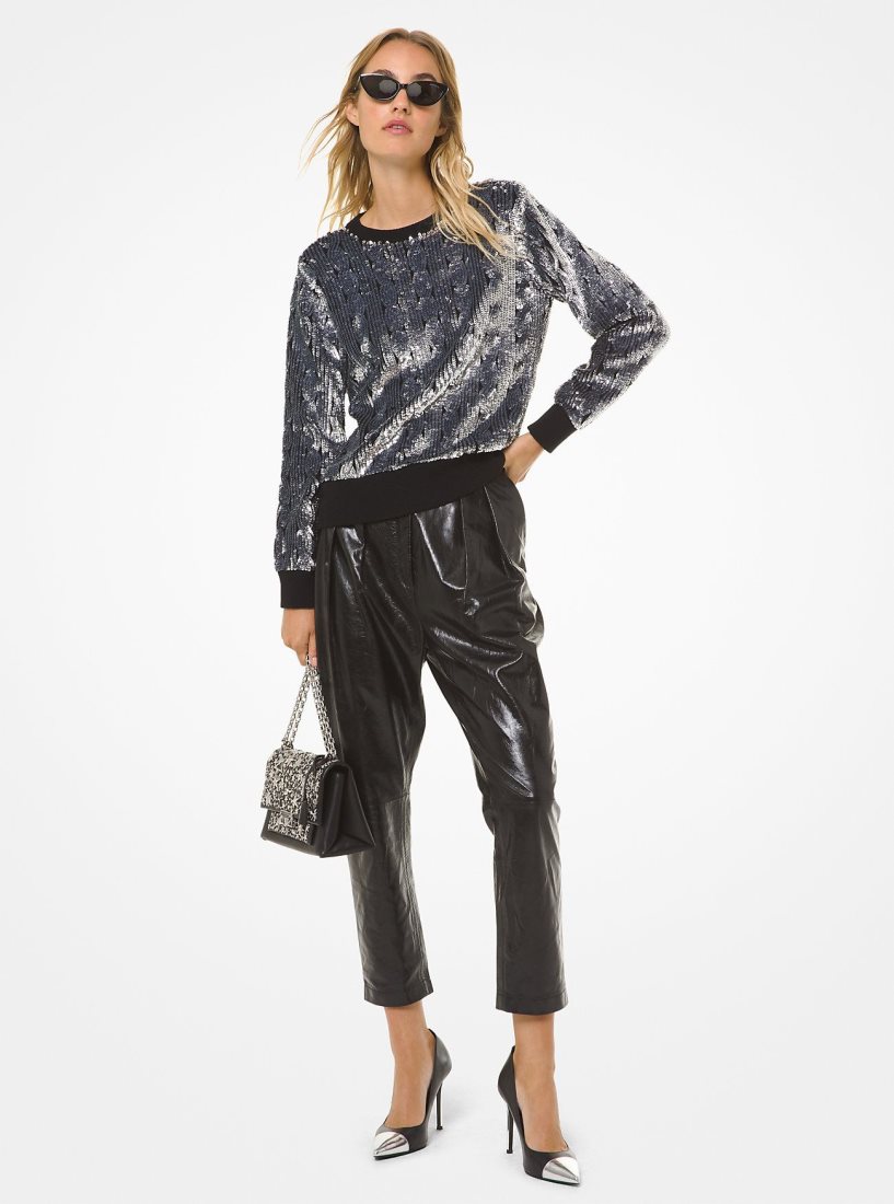 Pantalon Michael Kors Pleated Leather Pants Femme Noir | 6758WHRTA
