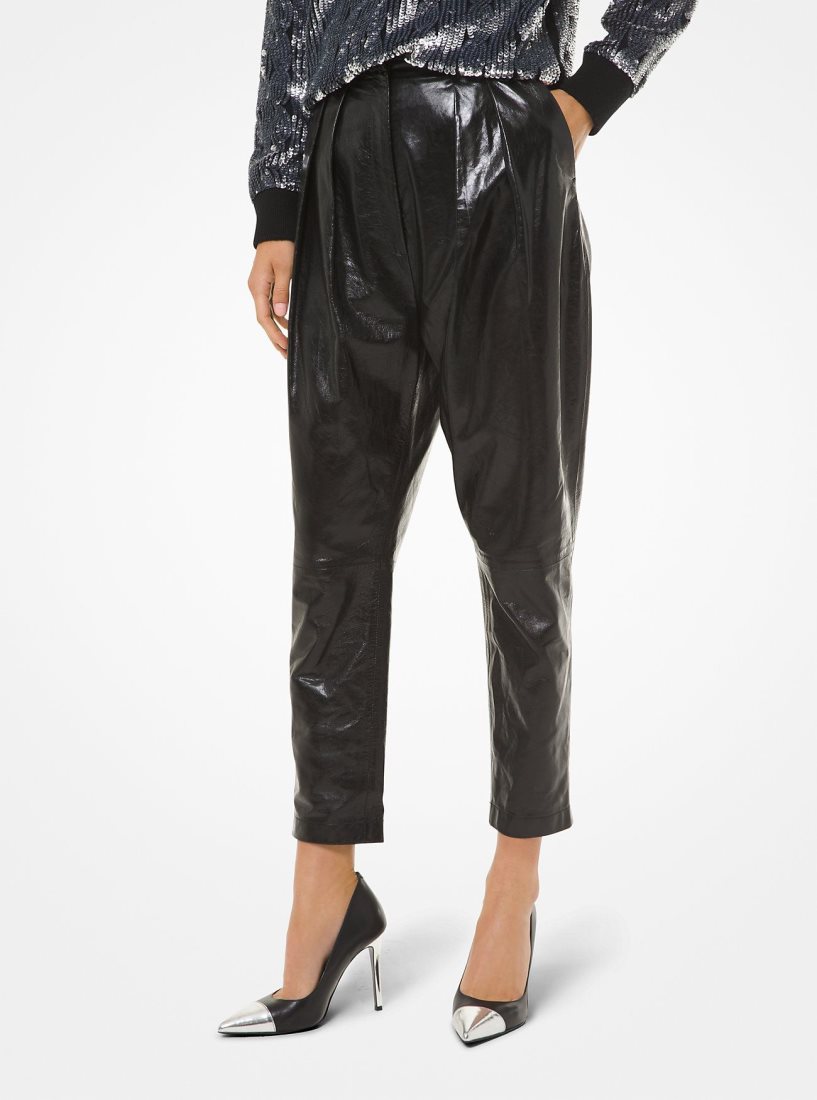 Pantalon Michael Kors Pleated Leather Pants Femme Noir | 6758WHRTA