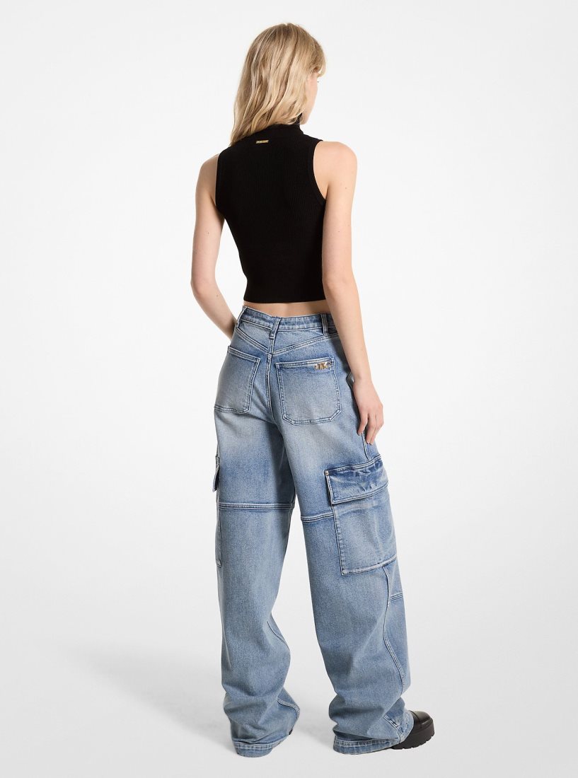 Pantalon Michael Kors Stretch Denim Wide-Leg Cargo Jeans Femme Bleu Lavage | 1235UXNCY