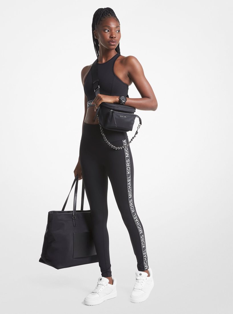 Pantalon Michael Kors Stretch Nylon Logo Tape Leggings Femme Noir | 2190LOKAR