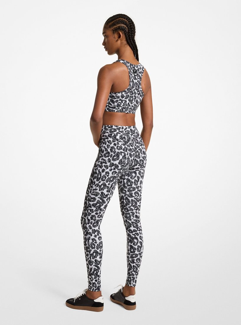 Pantalon Michael Kors Stretch Recycled Nylon Leopard Logo Leggings Femme Grise | 9284XTHGZ