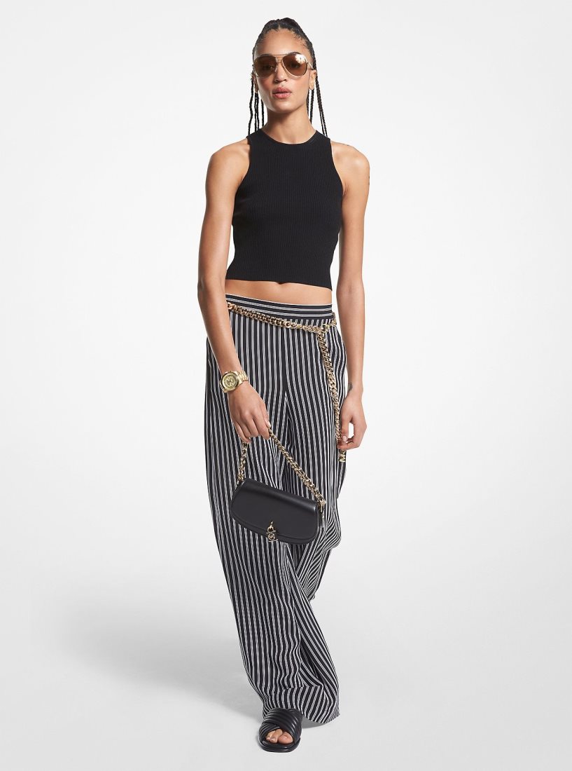 Pantalon Michael Kors Striped Georgette Wide-Leg Pants Femme Noir | 3271IMCPX